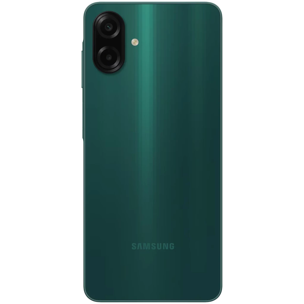 Smartphone verde com tela ampla de bordas finas e notch em gota, traseira brilhante e módulo dual de câmeras verticais com flash; acabamento elegante Samsung - Item2