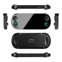 Anbernic RG Vita Noir, console rétro portable dotée d'un grand écran, de manettes avec anneau LED turquoise, d'un pavé directionnel à gauche et des boutons ABXY à droite