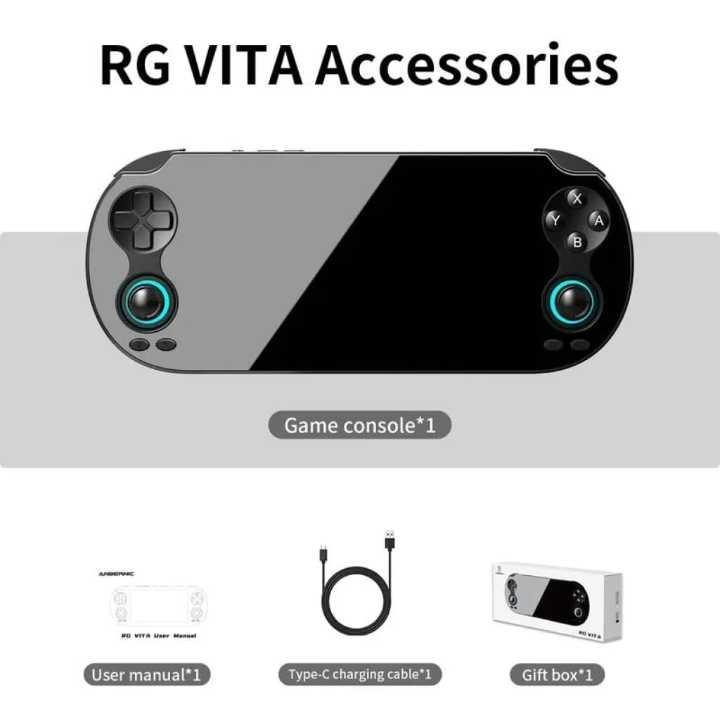 Anbernic RG Vita Noir avec port USB-C et accessoires