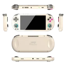 Anbernic RG Vita Gris, console rétro portable dotée d'un grand écran, de manettes avec anneau LED turquoise, d'un pavé directionnel à gauche et des boutons ABXY à droite