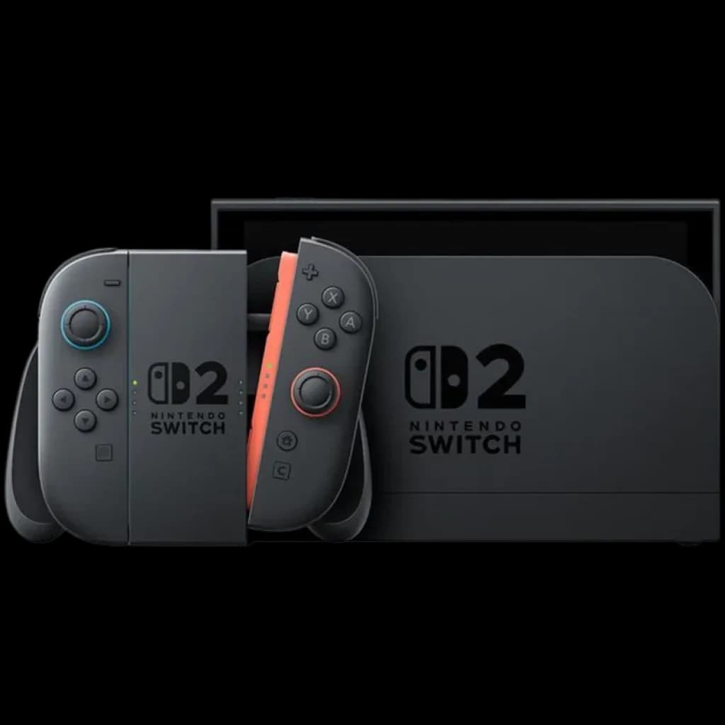 Nintendo Switch 2 - Rénové Premium état avec dock noir, Joy-Con gris et rouge, design épuré, logo O2 visible, finitions soignées