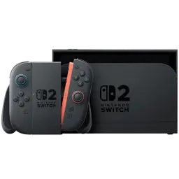 Nintendo Switch 2 - Rénové Premium état avec dock noir, Joy-Con gris et rouge, design épuré, logo O2 visible, finitions soignées