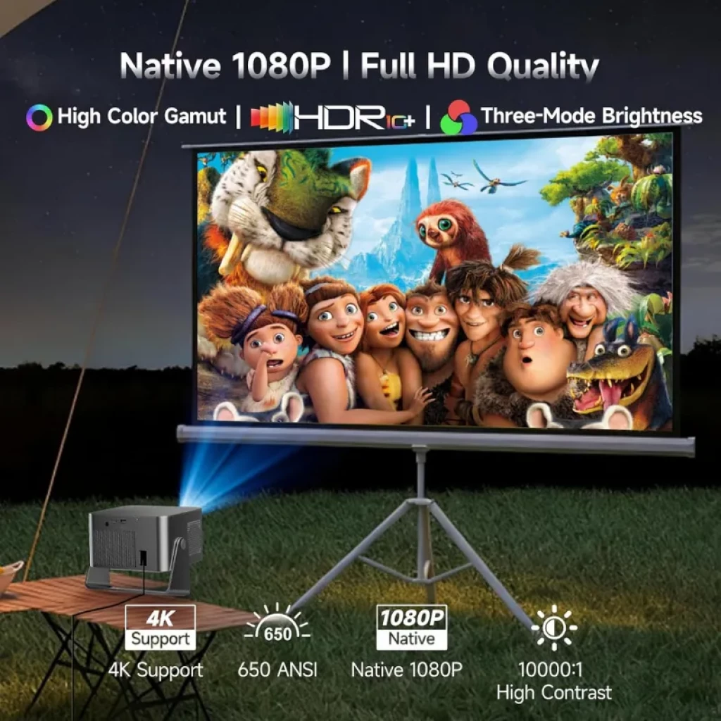 Vista frontal do projetor Magcubic HY350GT com suporte de 180 graus e lente asférica - Item1