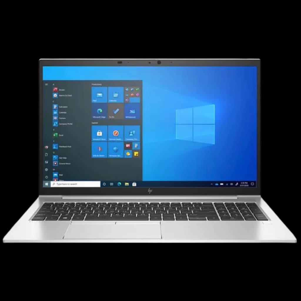 HP EliteBook 850 G8 argent, écran 15,6 pouces bord fin, clavier QWERTZ noir, webcam centrée, large pavé tactile, logo HP sous l écran