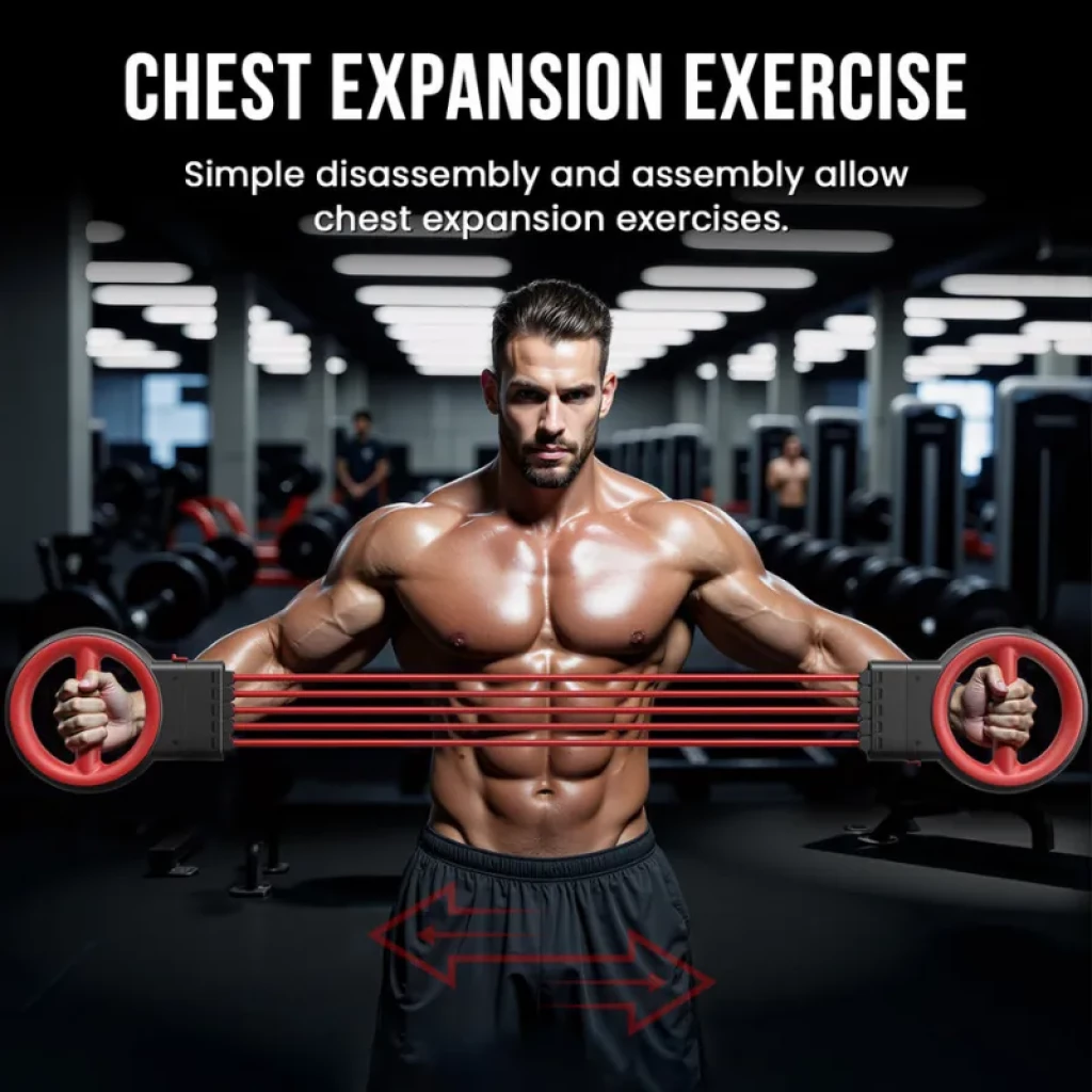 Akluer 3 en 1 : double anneau rouge antidérapant avec poignées, ressorts de résistance réglables pour entraînement bras et poitrine, compact et robuste - Ítem2