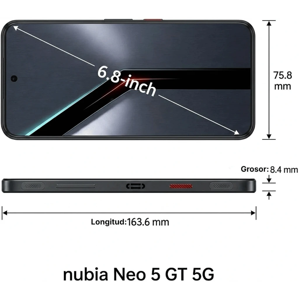 Nubia Neo 5 GT 256 Go Noir, écran bord à bord avec caméra perforée, module photo arrière double, accents lumineux gaming, 8 Go RAM, 550 Hz, 5G - Ítem3