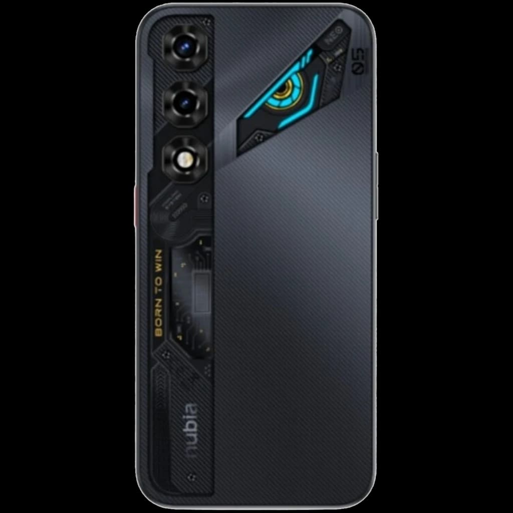Nubia Neo 5 5G 128 GB Preto 8 GB 6050 mAh com traseira preta texturizada, módulo triplo de câmeras vertical, detalhes gamer em LED azul e acentos dourados
