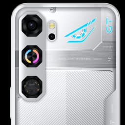Nubia Neo 5 GT prata com traseira futurista, módulo triplo de câmeras hexagonais, LED RGB, detalhe azul GT e textura metálica com sistema de refrigeração