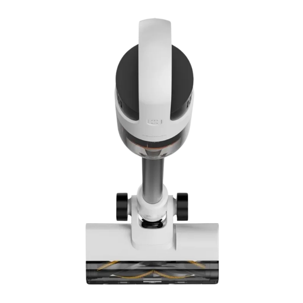 Deerma T10W com corpo fino, tubo metálico comprido, reservatório transparente âmbar e cabeça motorizada de piso - Item1