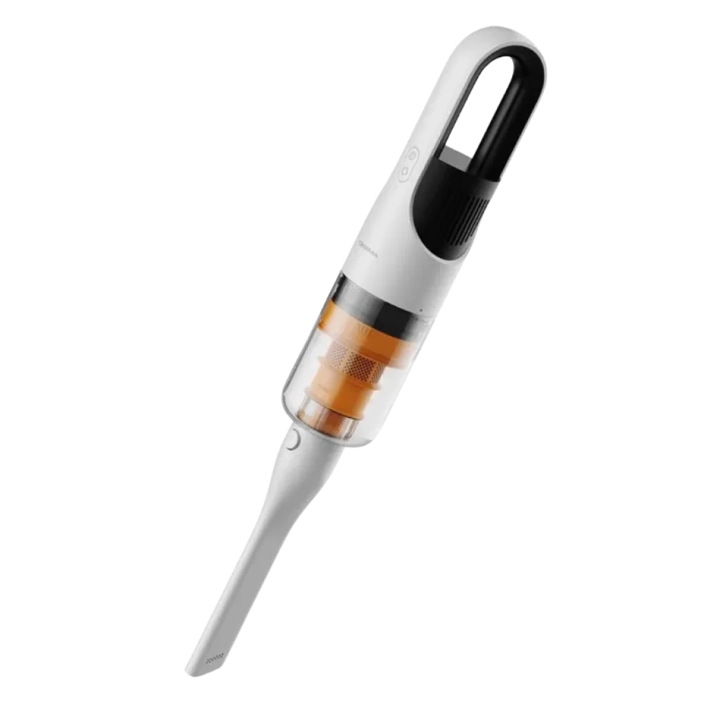 Deerma T10W com corpo fino, tubo metálico comprido, reservatório transparente âmbar e cabeça motorizada de piso - Item2