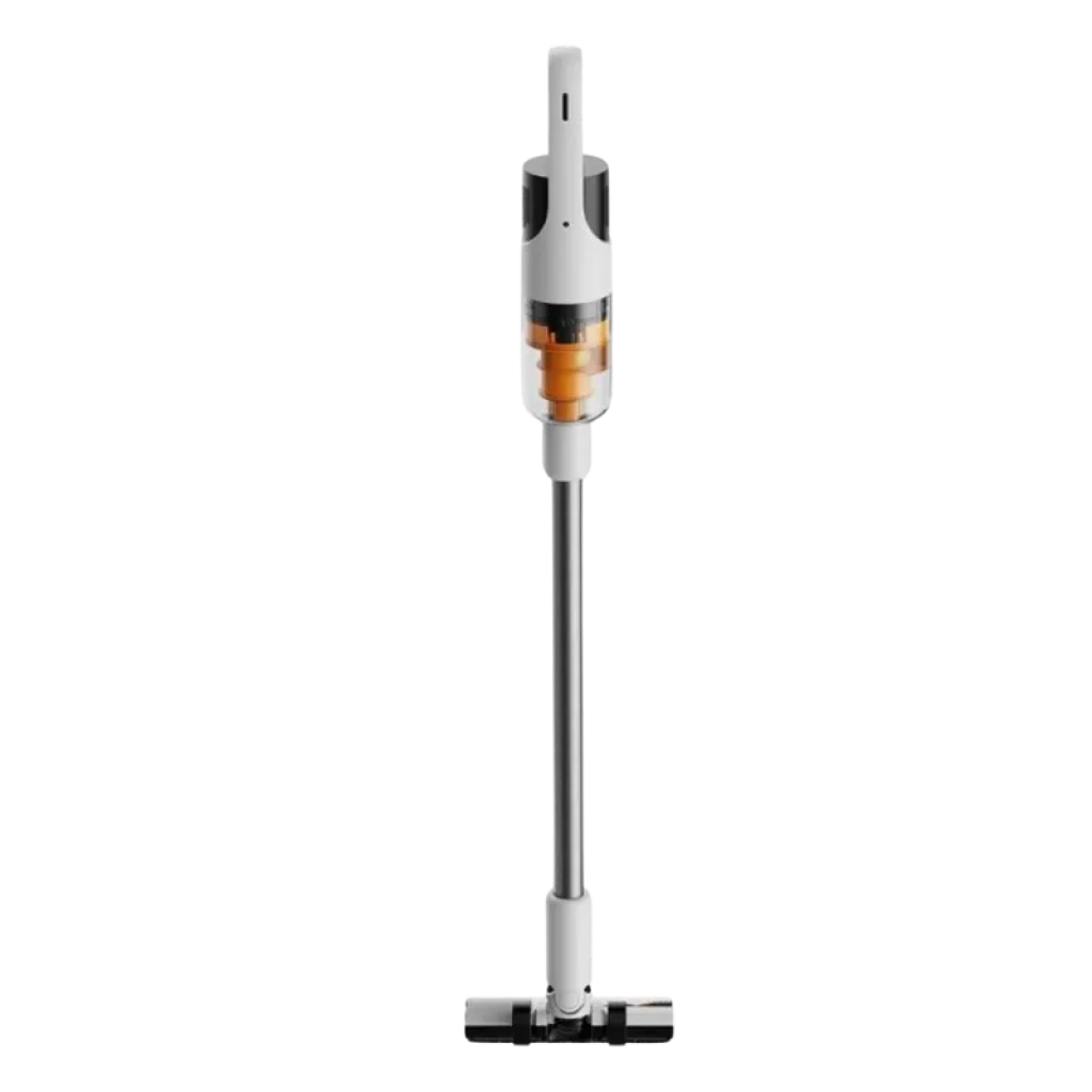 Deerma T10W com corpo fino, tubo metálico comprido, reservatório transparente âmbar e cabeça motorizada de piso - Item3