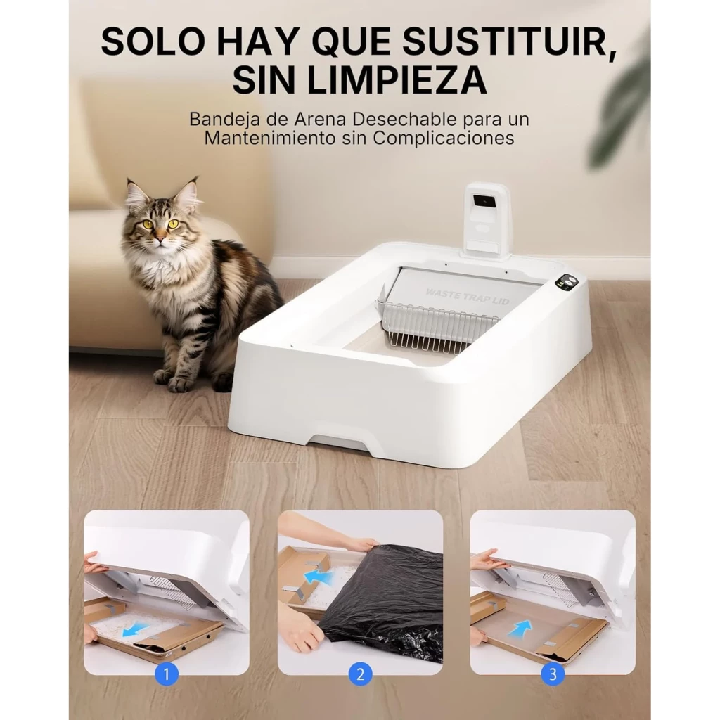 PETKIT Purobot Crystal Duo IA con Cubierta, arenero autolimpiable blanco con entrada frontal, panel de control digital y app móvil para monitoreo - Ítem4