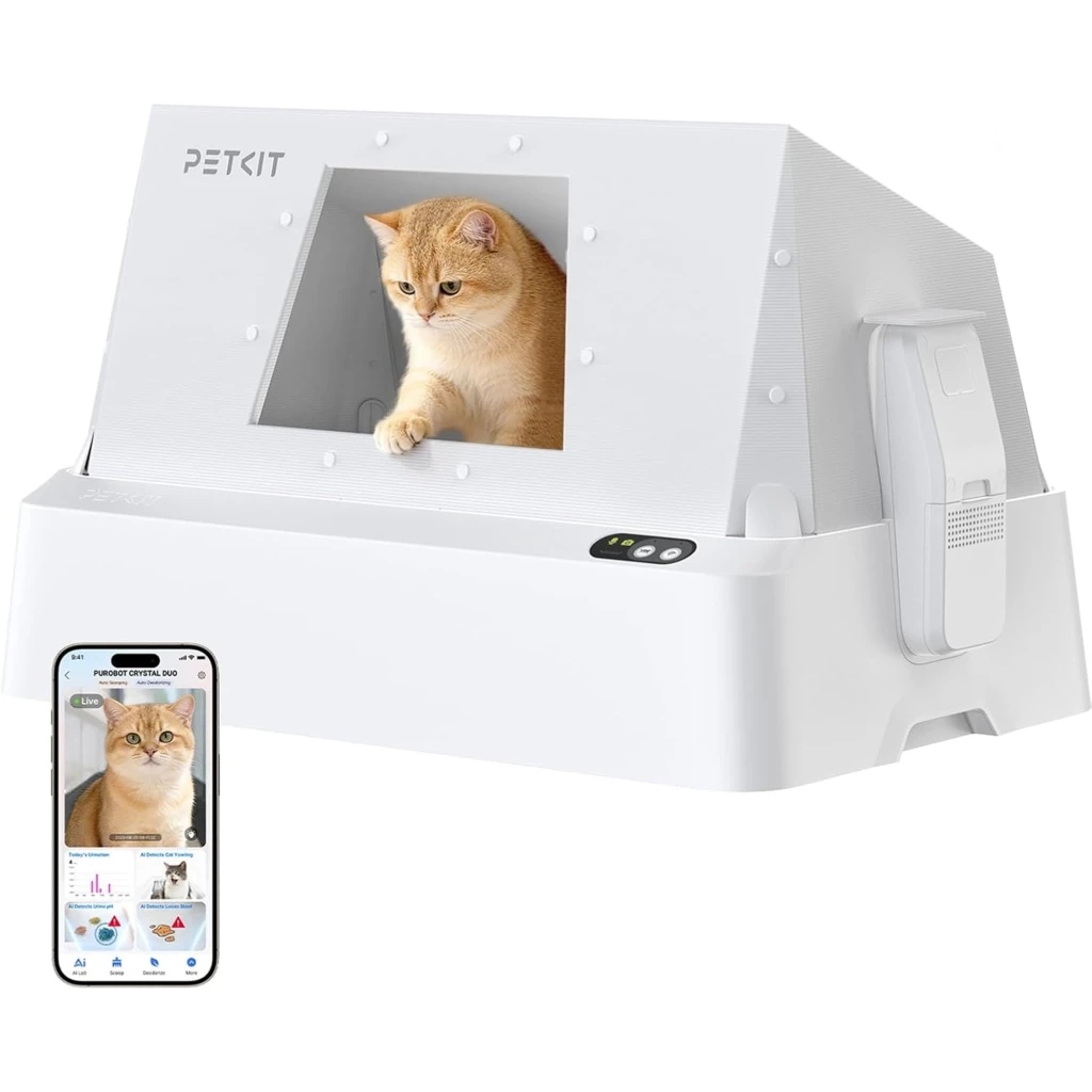 PETKIT Purobot Crystal Duo IA con Cubierta, arenero autolimpiable blanco con entrada frontal, panel de control digital y app móvil para monitoreo - Ítem