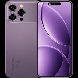 Smartphone Oukitel P1 Pro violet, dos mat avec triple capteur proéminent, écran bord à bord avec encoche pillule, finition élégante et moderne