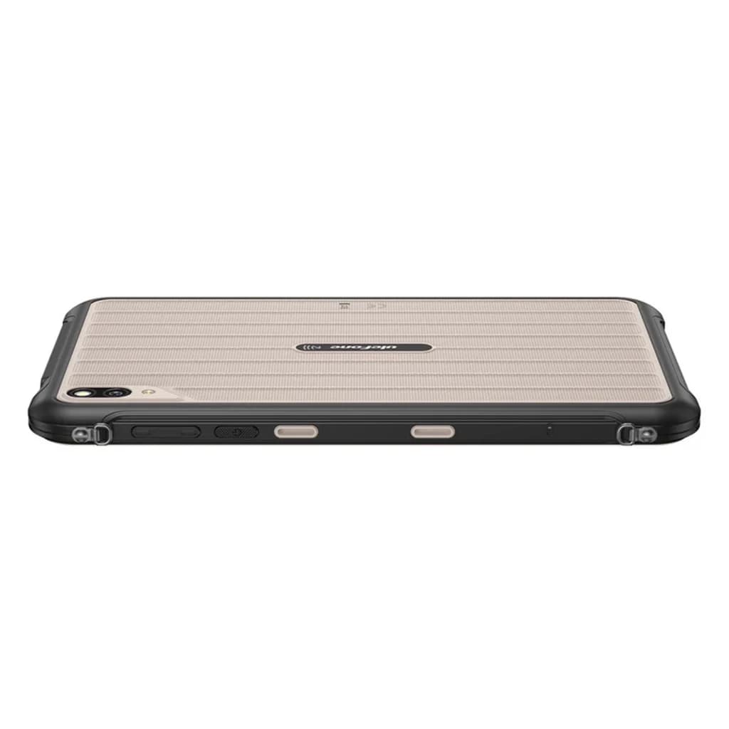 Tablette robuste Ulefone Rugking Pad Pro noire et dorée, coque antichoc nervurée, double bouton latéral, module photo arrière avec flash, bords renforcés