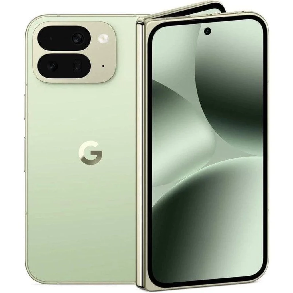 Google Pixel 10 Pro Fold 5G jade plegable con pantalla interna amplia y externa perforada, triple cámara trasera en módulo rectangular y acabado metálico - Ítem