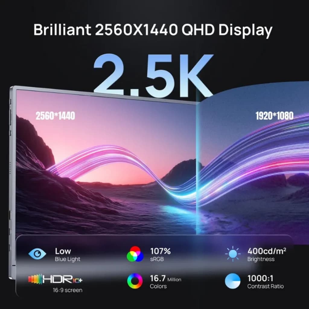 Monitor portátil Arzopa Z3FC 16,1 QHD 2.5K, 180Hz, sRGB 107 %, brillo 400 nits, HDR, 16.7M colores, contraste 1000:1, luz azul baja y funda de transporte
