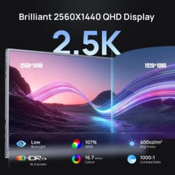 Monitor portátil Arzopa Z3FC 16,1 QHD 2.5K, 180Hz, sRGB 107 %, brillo 400 nits, HDR, 16.7M colores, contraste 1000:1, luz azul baja y funda de transporte