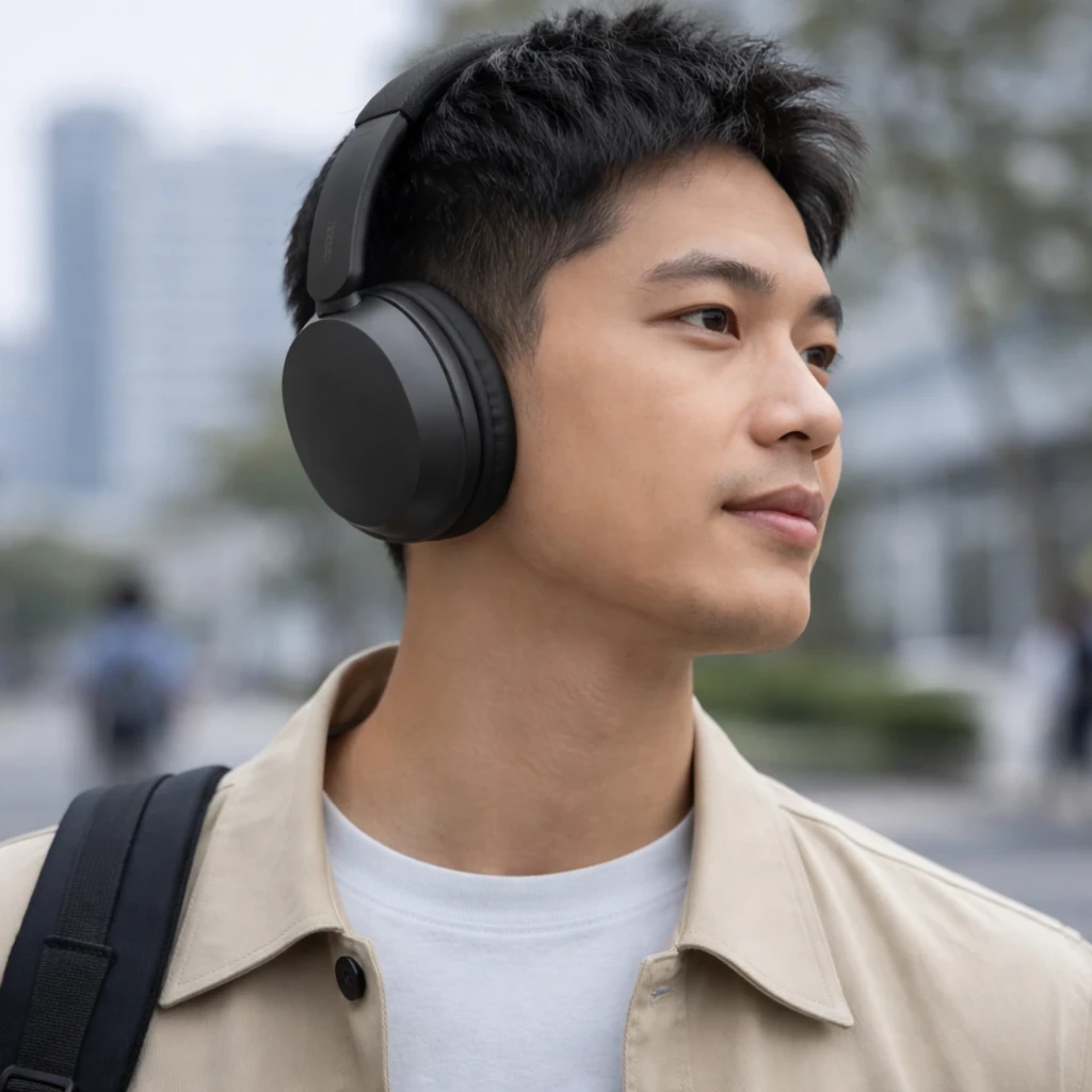 Auscultadores Redmi Headphones Neo em Preto , design over-ear elegante, almofadas macias, logotipo R verde, estrutura minimalista e dobradiças discretas - Item2