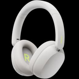 Auscultadores Redmi Headphones Neo em Branco Areia, design over-ear elegante, almofadas macias, logotipo R verde, estrutura minimalista e dobradiças discretas