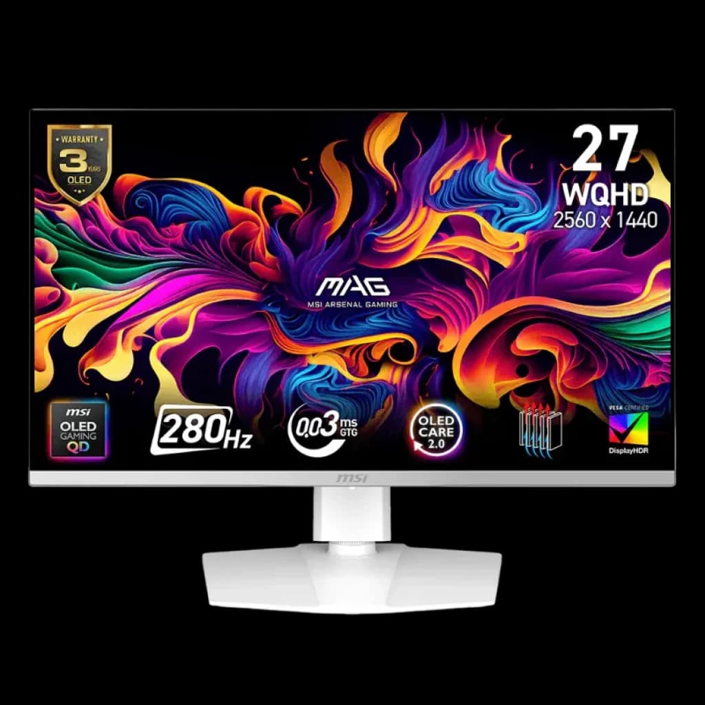 Monitor de jogos MSI MAG 272QPWDE QD-OLED X28 280 Hz (vista frontal)