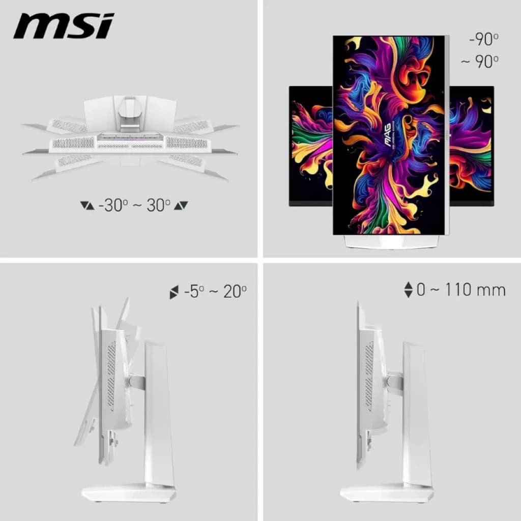 MSI MAG 272QPWDE QD-OLED X28 branco, 27 polegadas WQHD, 280 Hz, FreeSync Premium Pro, ajuste de altura 0-110 mm, rotação ±30°, inclinação de −5° a 20°