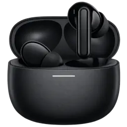 Boîtier noir mat avec écouteurs intra-auriculaires noirs, tiges brillantes, indicateur LED discret sur l’étui, design compact et minimaliste
