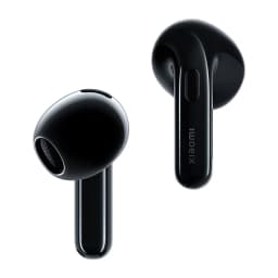Auriculares Xiaomi Buds 6 en negro brillante con diseño in-ear semiabierto, vástago corto, rejillas laterales y acabado pulido; estilo minimalista y moderno
