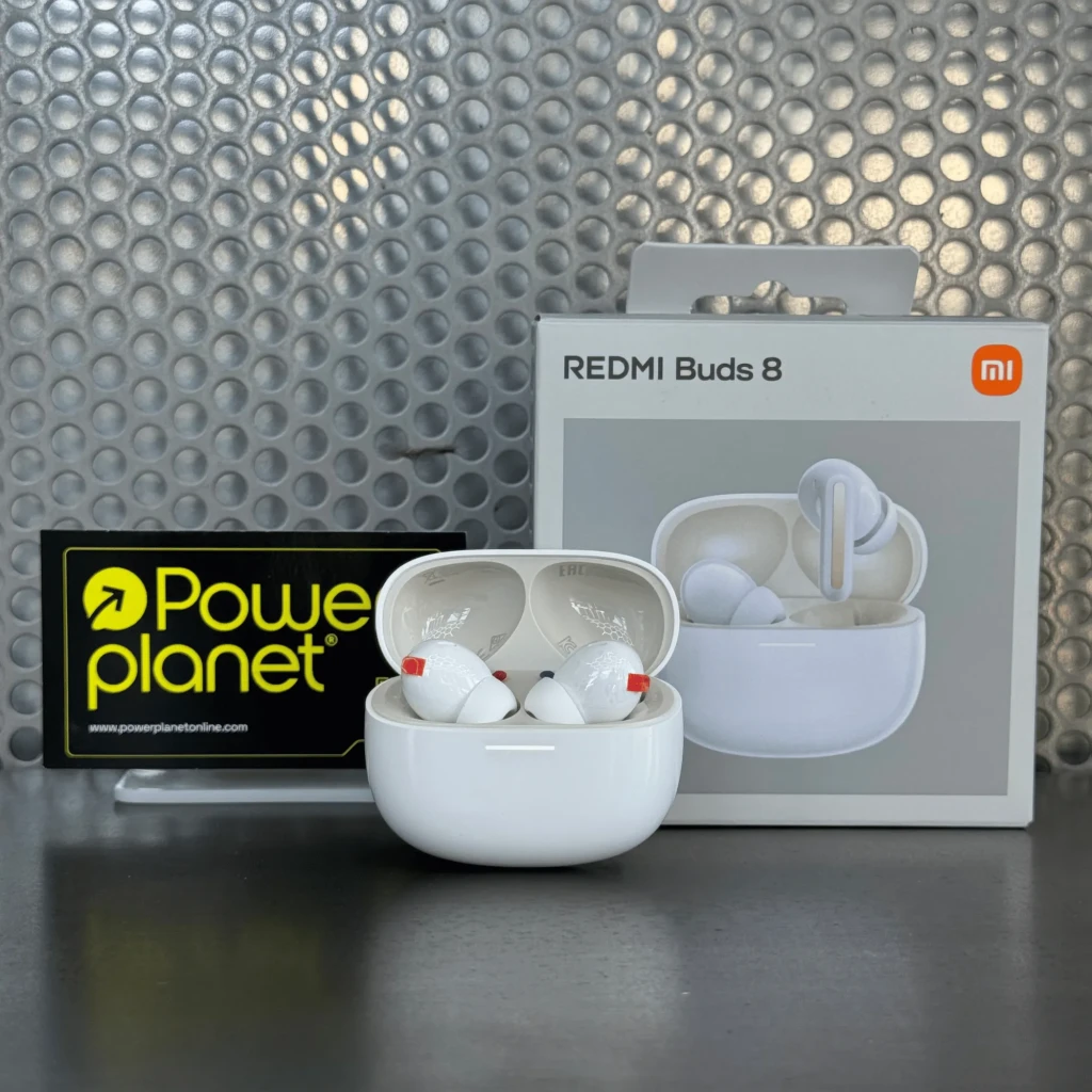 Boîtier noir mat avec écouteurs intra-auriculaires blanc, tiges brillantes, indicateur LED discret sur l’étui, design compact et minimaliste - Ítem5