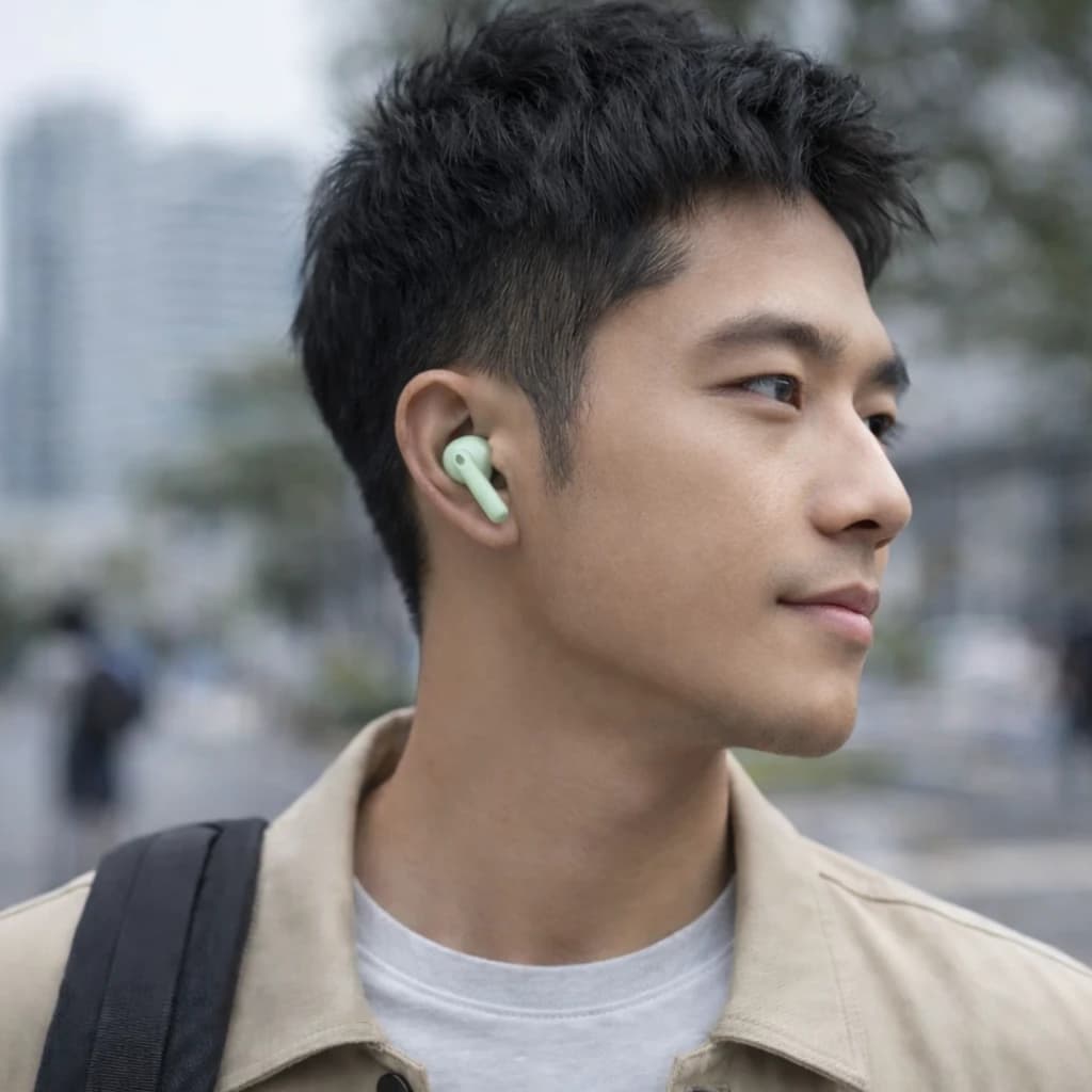 Écouteur sans fil blanc Xiaomi Redmi Buds 8 ANC dans l oreille, design compact et lisse, tige courte, ajustement discret pour usage urbain