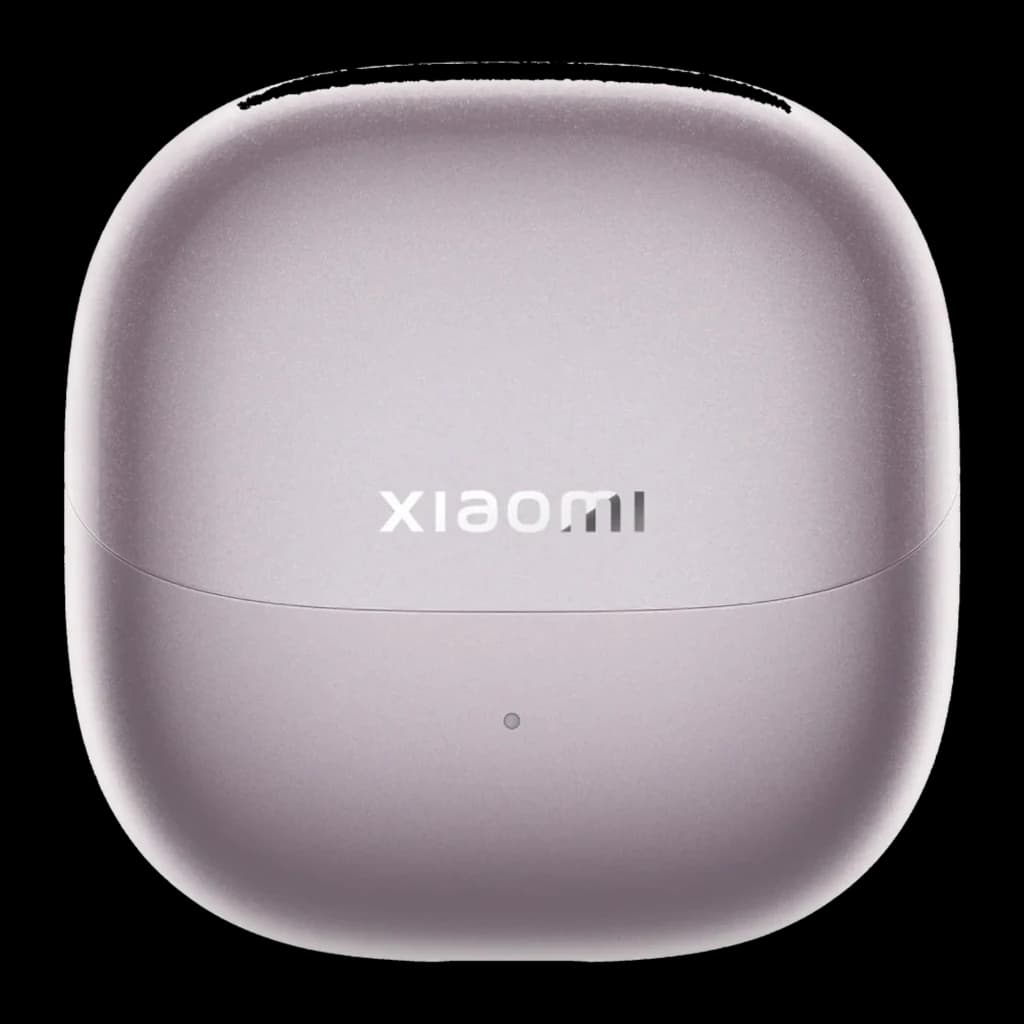 Estuche púrpura mate de Auriculares Xiaomi Buds 6 con logo xiaomi centrado, LED indicador frontal y bordes redondeados, diseño compacto y elegante