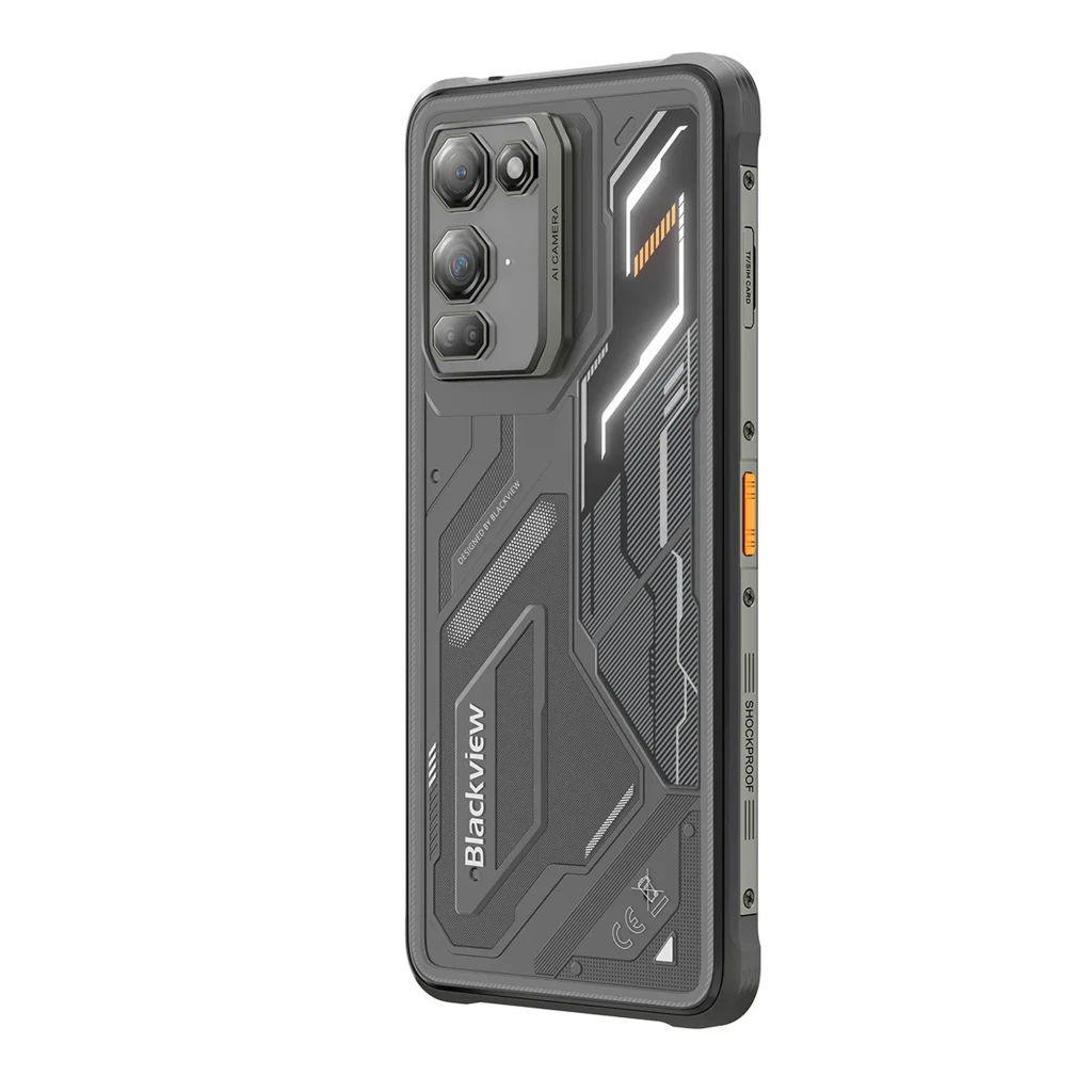 Smartphone Blackview Fort 200 preto com design robusto, traseira texturizada com módulo triplo de câmera elevado e ecrã de 6,78 polegadas com furo central - Item5
