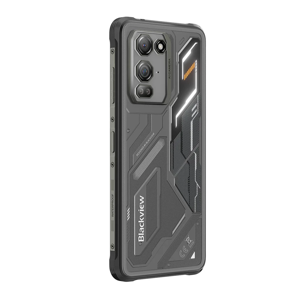 Smartphone Blackview Fort 200 preto com design robusto, traseira texturizada com módulo triplo de câmera elevado e ecrã de 6,78 polegadas com furo central - Item6