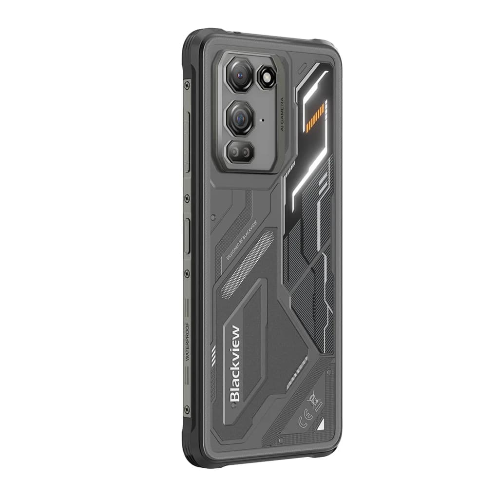 Blackview Fort 200 negro robusto con carcasa reforzada, triple cámara trasera, detalles industriales y laterales con botones y ranuras visibles