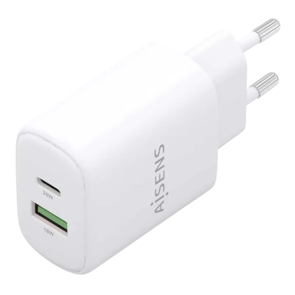 Carregador Aisens GaN A110-0910 de 20 W, branco, com duas portas USB-C e USB-A - Item1