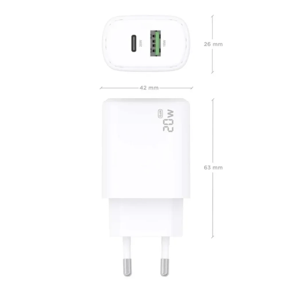 Carregador Aisens GaN A110-0910 de 20 W, branco, com duas portas USB-C e USB-A - Item2