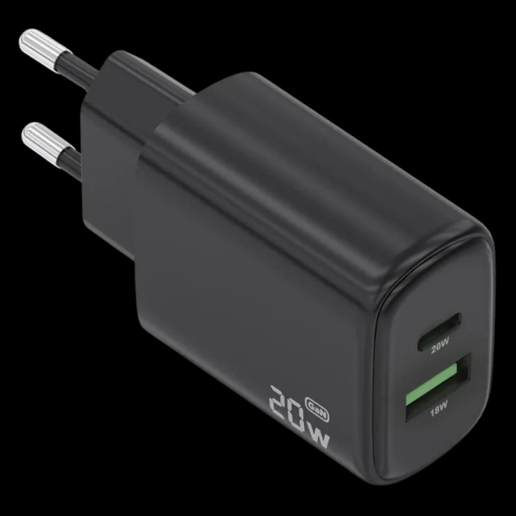 Cargador Aisens GaN A110-0910 20W negro con puertos duales USB-C y USB-A