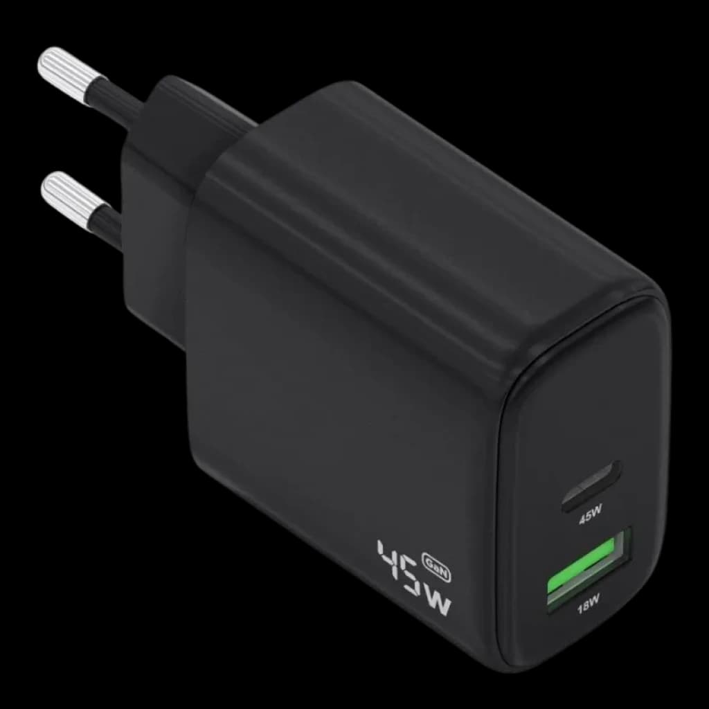 Carregador Aisens GaN A110-0972 de 45 W, preto, com portas USB-C e USB-A