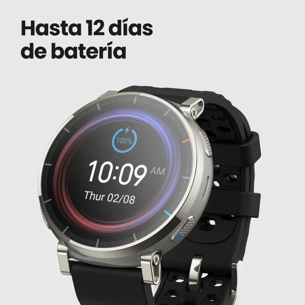 Amazfit Active 3 Premium 1.32 AMOLED táctil en color Apex Silver con correa negra perforada, bisel metálico, botones laterales y pantalla deportiva brillante - Ítem5