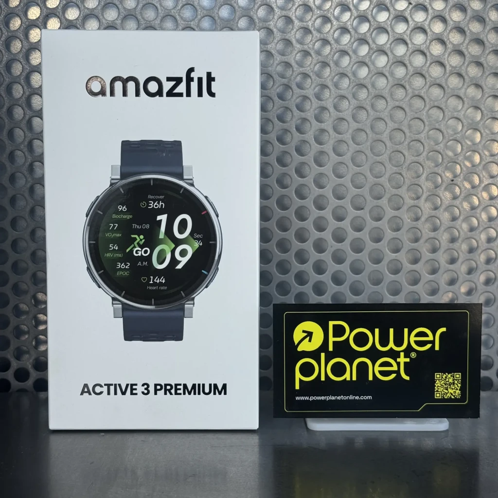 Smartwatch Amazfit Active 3 Premium Aero White, caixa metálica prateada, ecrã AMOLED 1,32 tátil, botões laterais, pulseira branca perfurada, GPS integrado - Item1