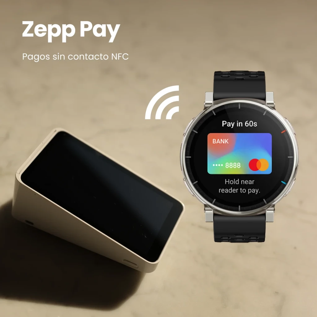 Amazfit Active 3 Premium en blanco aero con caja metálica, pantalla AMOLED 1.32 táctil, botones laterales, correa perforada y métricas deportivas en pantalla - Ítem6