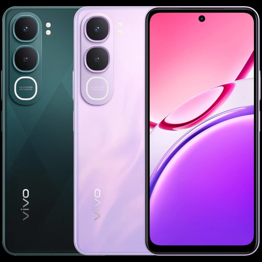 Vivo Y21D Noir Jade 256 Go, écran bord à bord avec poinçon central, double capteur arrière proéminent, dos texturé, haut-parleurs stéréo