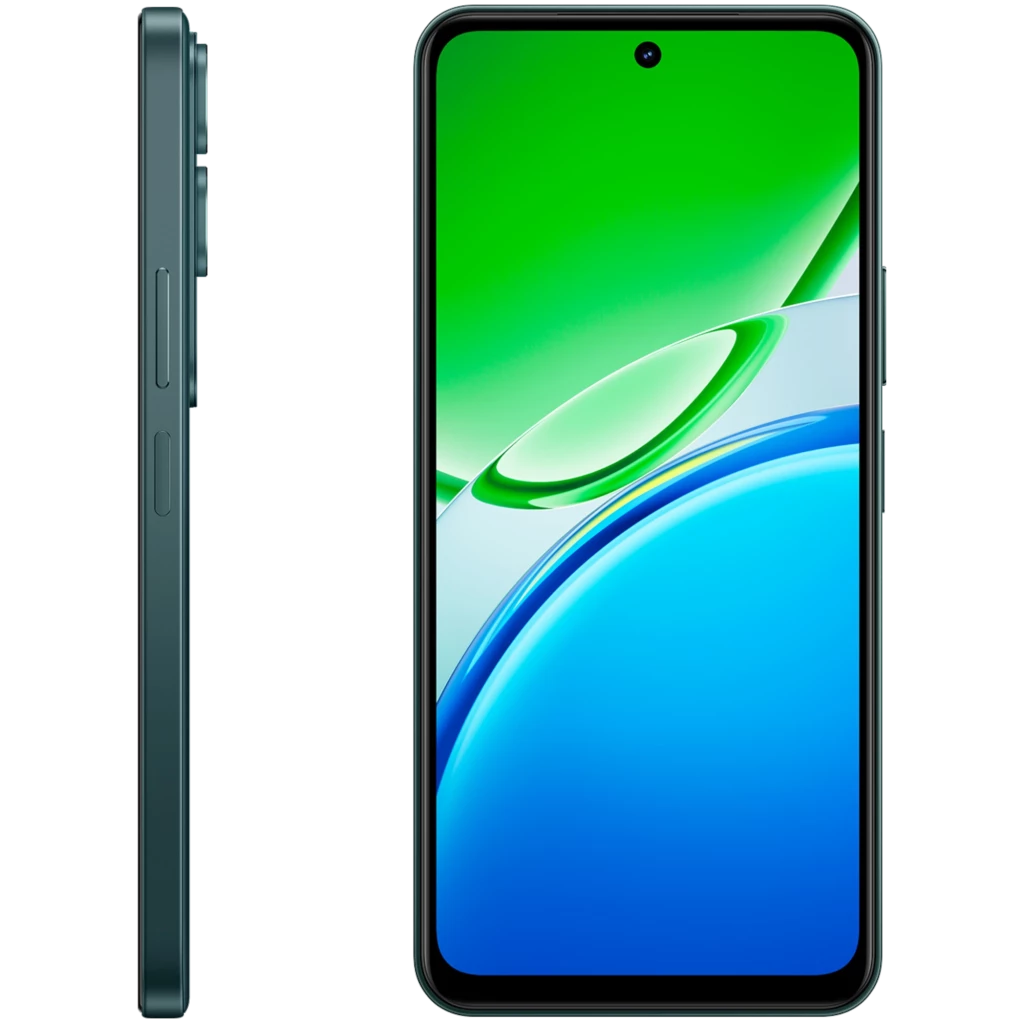 Vivo Y21D negro jade con pantalla amplia de borde delgado, cámara dual trasera con aro destacado y flash, frontal con perforación central para la cámara - Ítem1