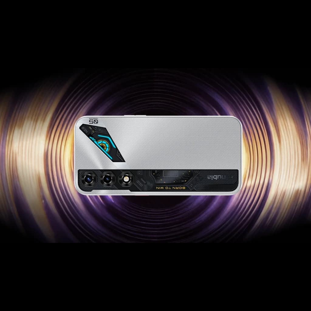 Nubia Neo 5 5G 128 GB Prata com traseira prateada texturizada, módulo triplo de câmeras, detalhes gamer em amarelo e destaque para 5G na carcaça