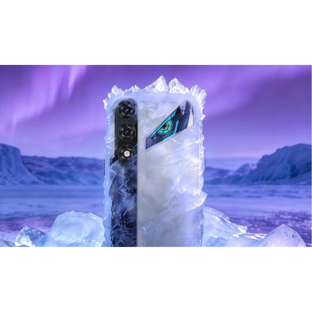 Nubia Neo 5 5G plata con pantalla perforada, triple cámara trasera vertical con detalles LED azules y acabado texturizado plateado estilo gaming - Ítem4