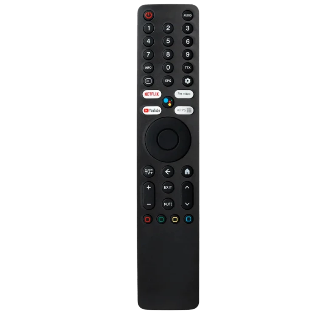 Comando original da Xiaomi Smart TV com Bluetooth e Google Assistant, corpo preto fosco, botões dedicados Netflix e YouTube, microfone integrado e design - Item1