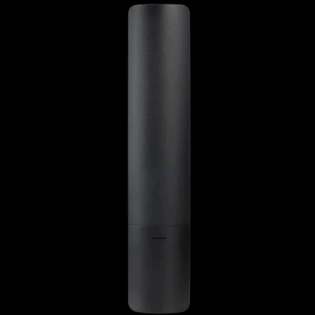 Comando original da Xiaomi Smart TV em preto, design cilíndrico minimalista, acabamento fosco e tampa traseira destacável para pilhas, com Bluetooth e Google