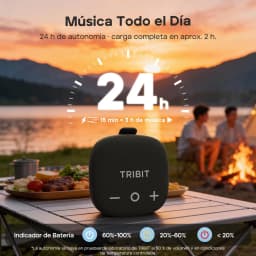 TRIBIT StormBox Micro 3 blanche, compacte avec sangle de fixation, boutons + et -, indicateur de batterie, autonomie 24 h, 13 W XBass, design portable