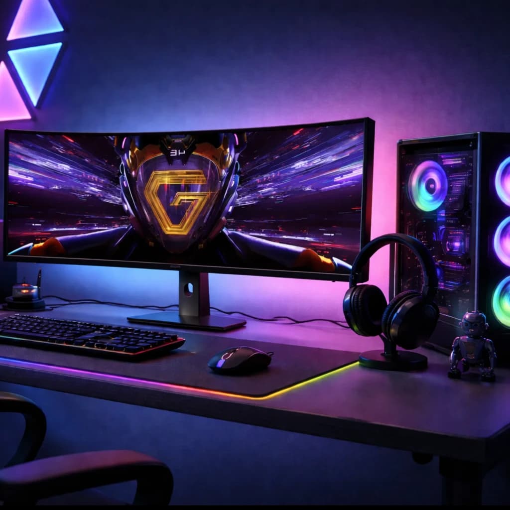 Xiaomi Curved Gaming Monitor G34WQi 2026 34 WQHD ultrawide 21:9 curvo 1500R, 180Hz, biseles finos, soporte ajustable y LEDs RGB ambientando setup gaming