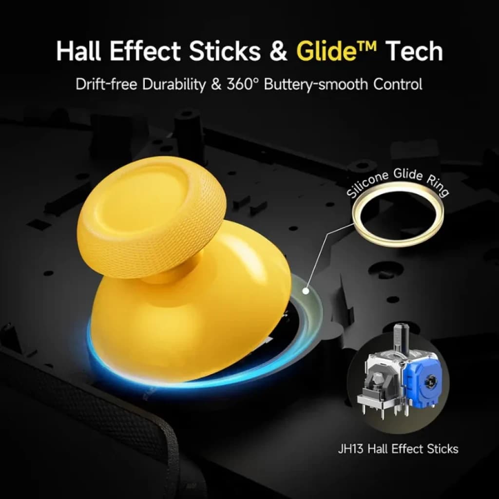 EasySMX S10C Noir : joystick jaune avec manettes à effet Hall, bague en silicone pour un glissement fluide et un contrôle à 360°, durable et sans dérive